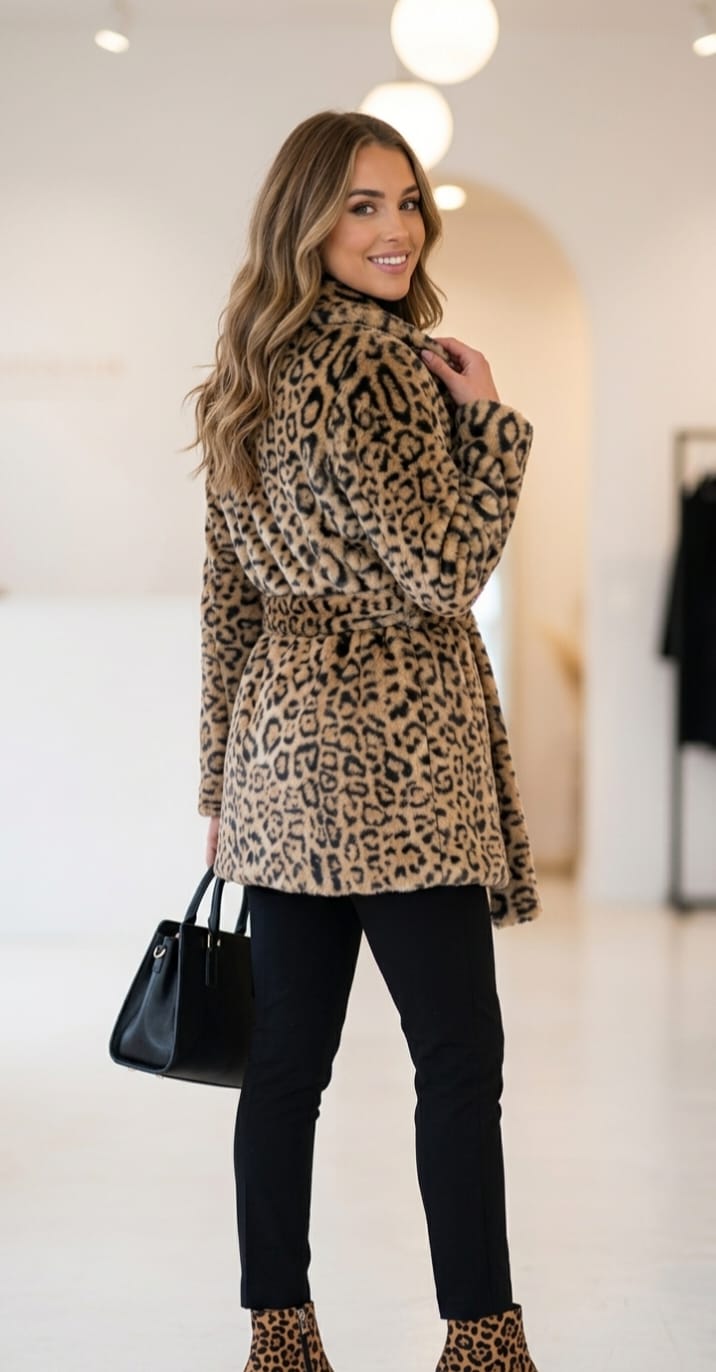 Leopard faux fur coat