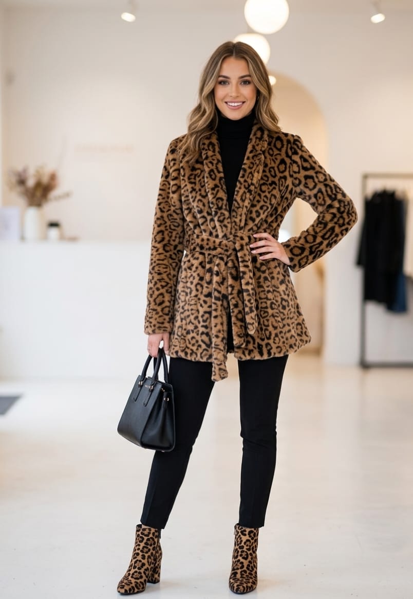 Leopard faux fur coat