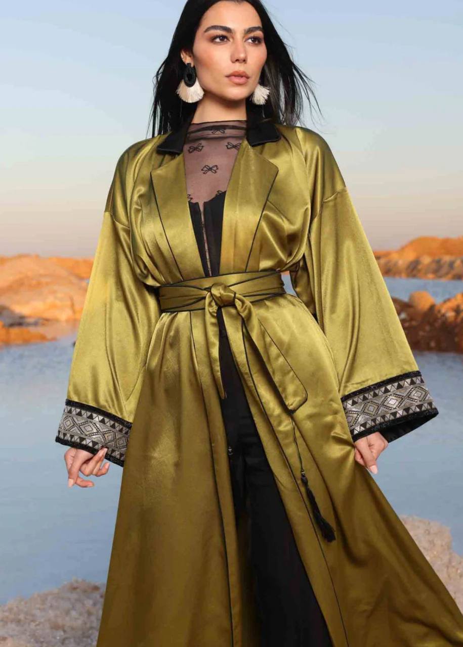 Modest Kiwi-Colored Evening Kaftan