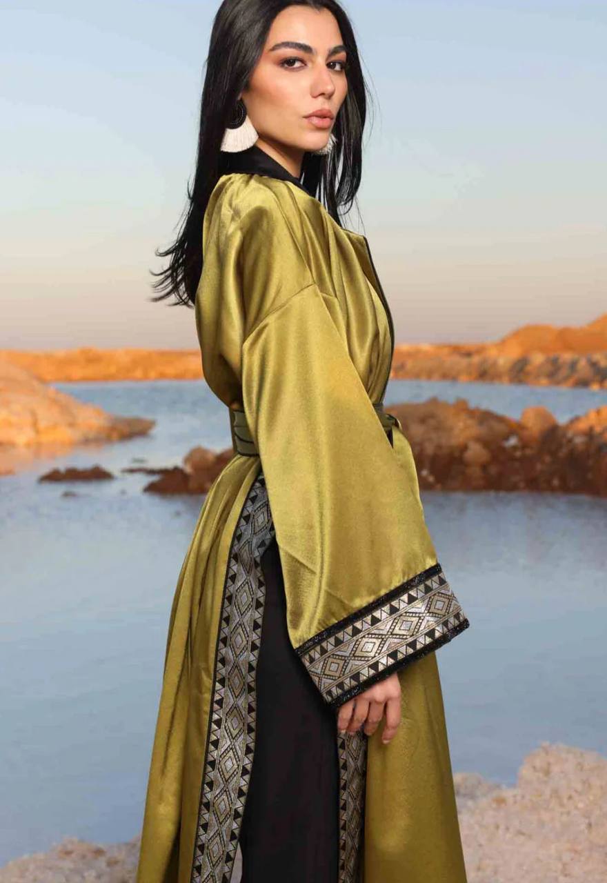 Modest Kiwi-Colored Evening Kaftan