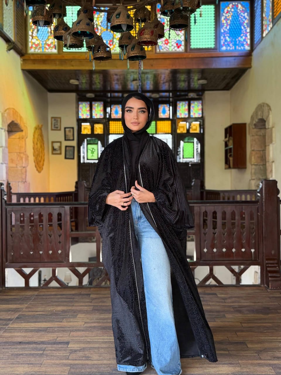 Black in silver velvet Kaftan