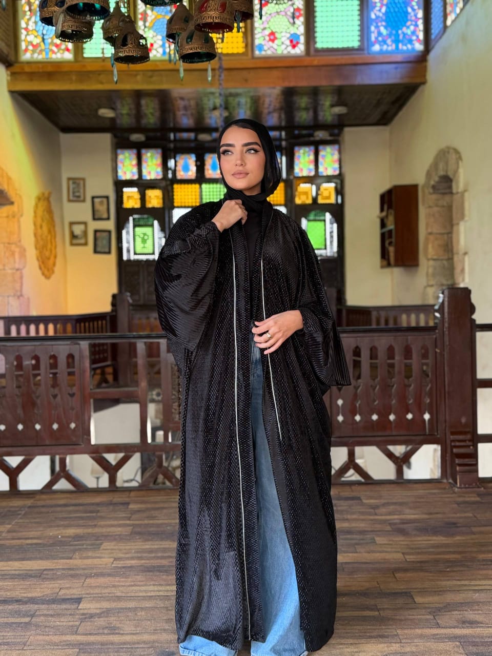 Black in silver velvet Kaftan