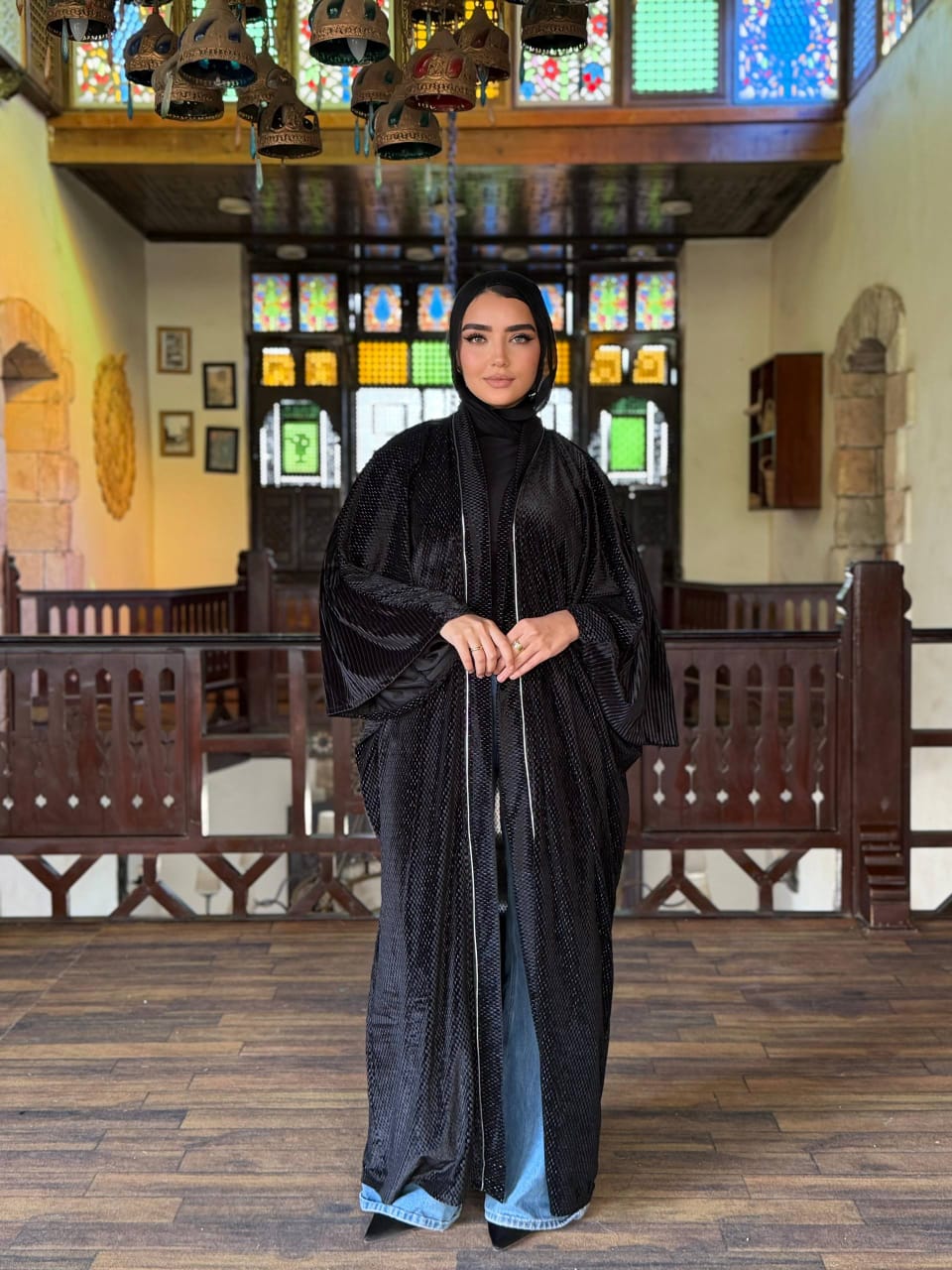 Black in silver velvet Kaftan