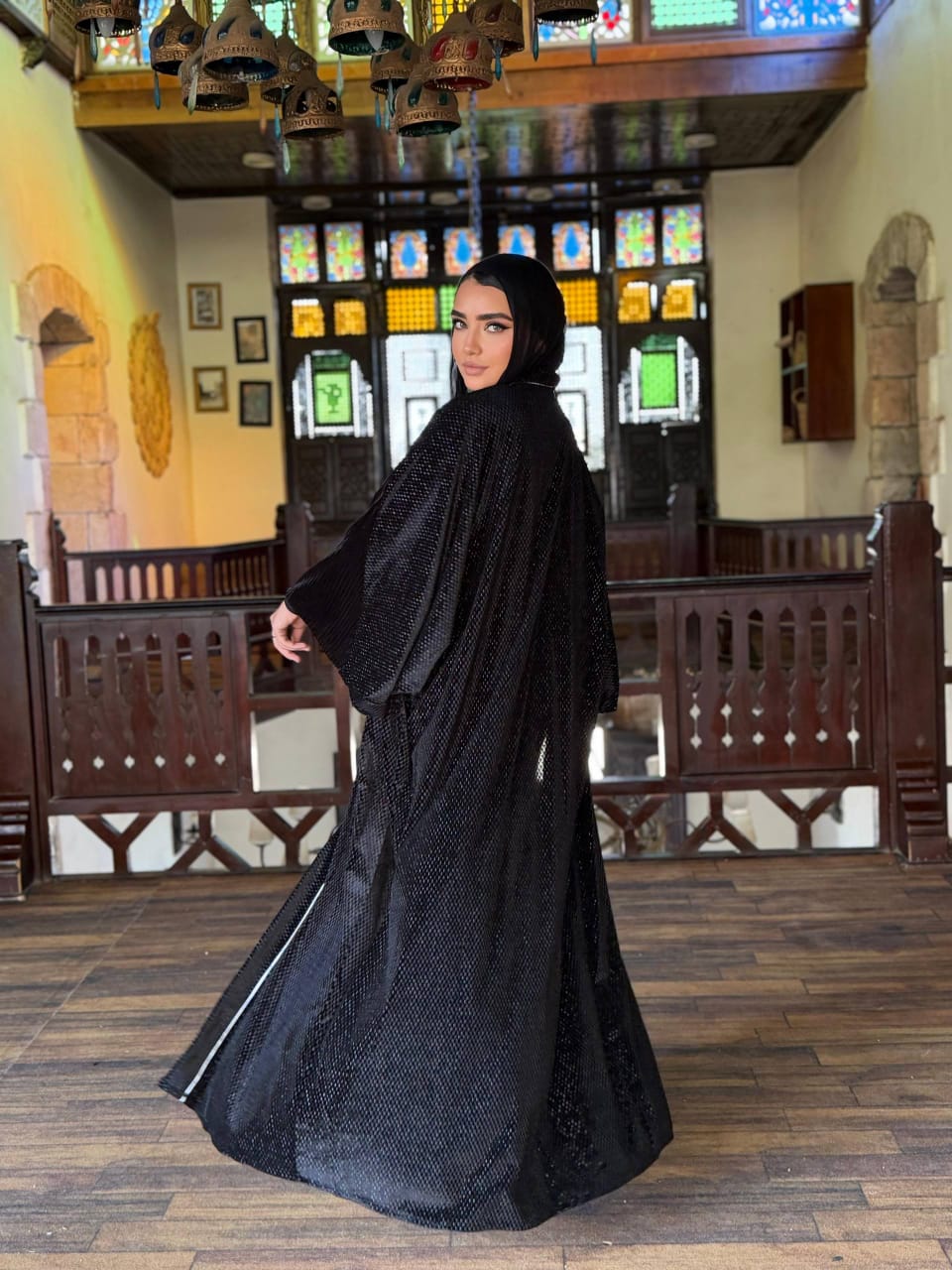 Black in silver velvet Kaftan