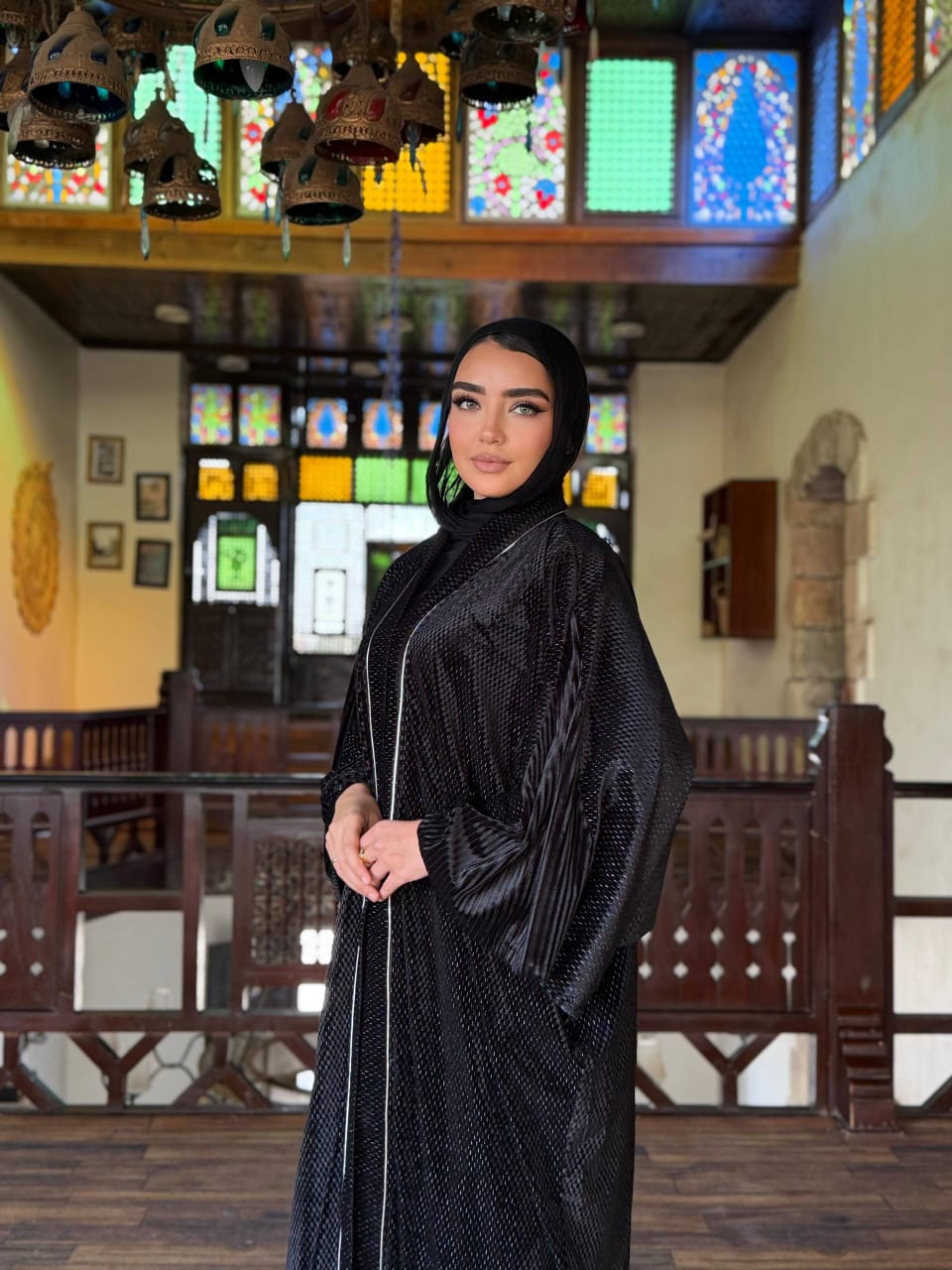 Black in silver velvet Kaftan