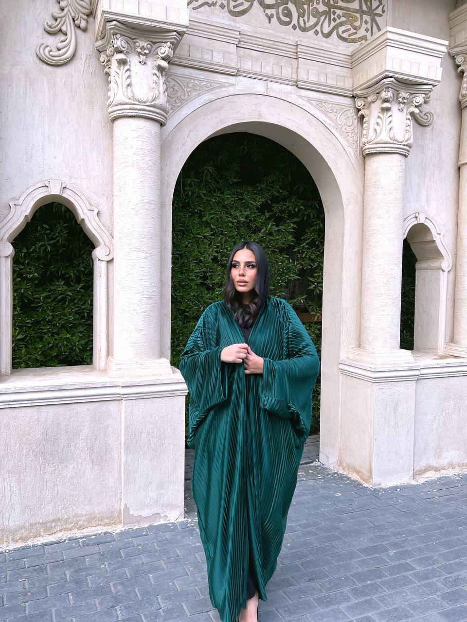 Satin Plissé kaftan Green