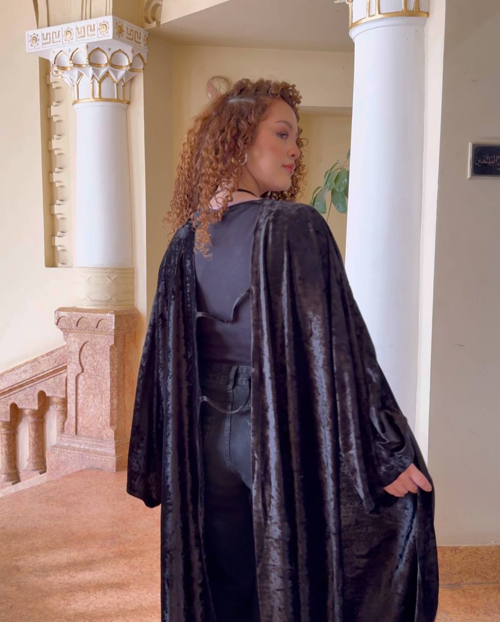 Velvet kaftan open at the back