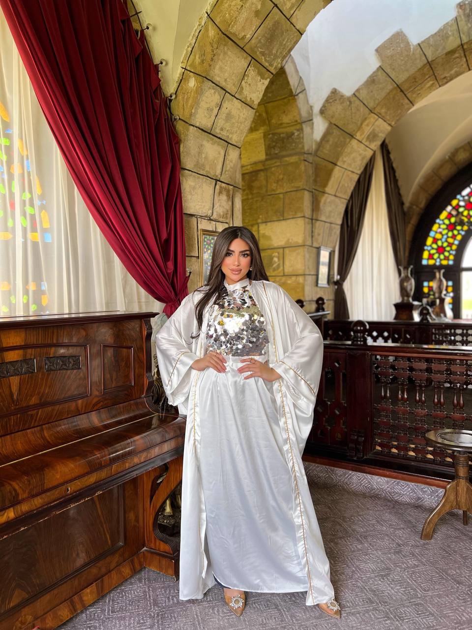 White Satin 3-Piece kaftan Set