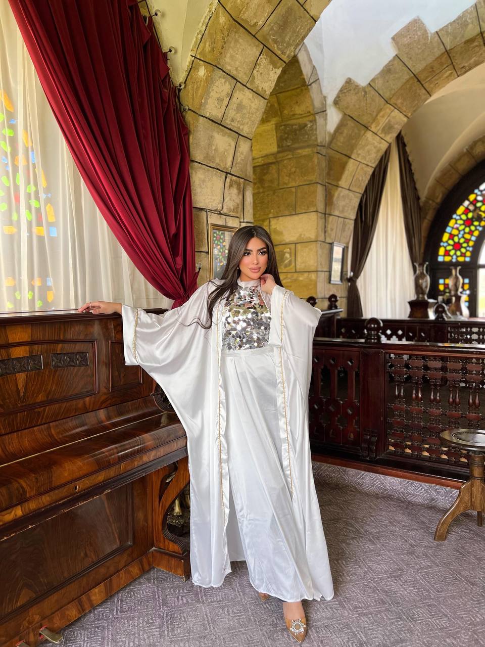 White Satin 3-Piece kaftan Set