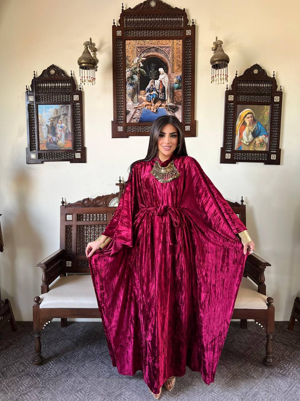 Maroon Velvet Kaftan