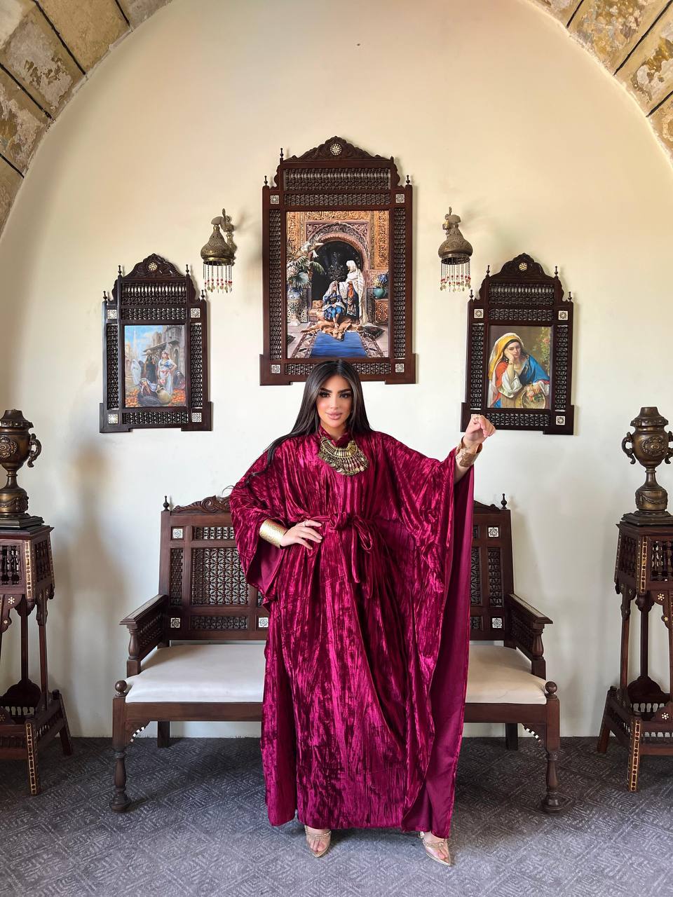 Maroon Velvet Kaftan