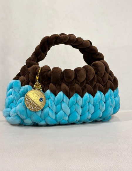 Turquoise in brown Fluffy Bag
